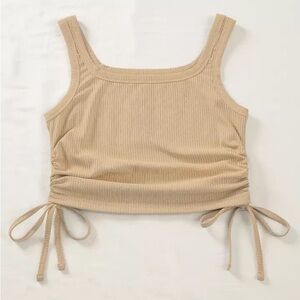 SHEIN Tan Ruched Tie Crop Top